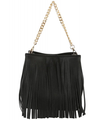 Women Fringed Tassel Shoulder Leisure Bag CH018 BLACK